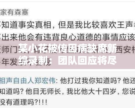 某小花被传因病缺席新综录制:团队回应将尽快回归 某小花被传因病缺席新综录制:团队回应将尽快回归